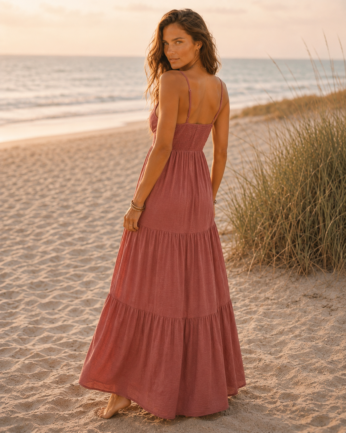 Rosewood Tiered V-Neck Maxi Dress