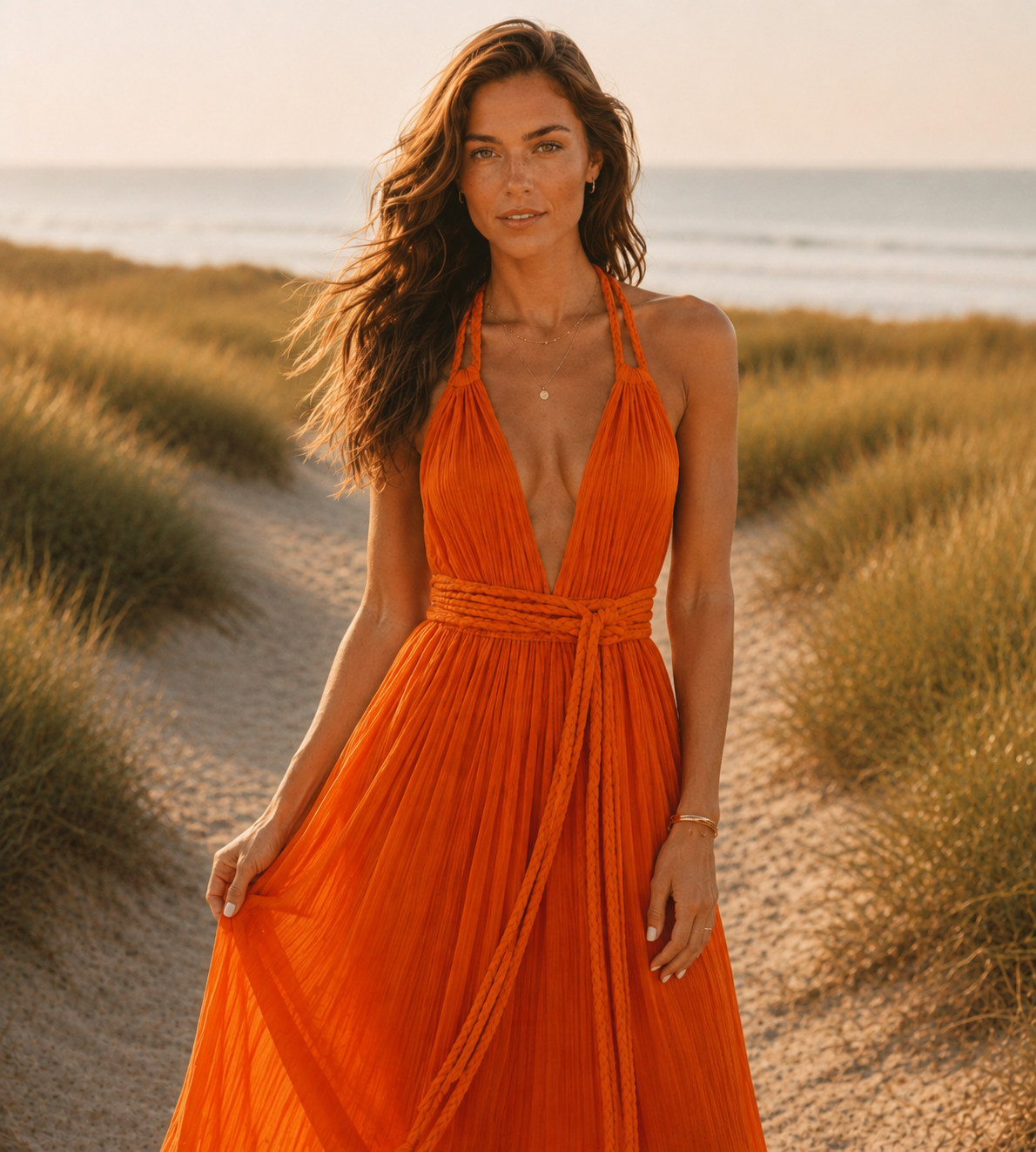 Boho Halter Wrap Maxi Dress - Orange